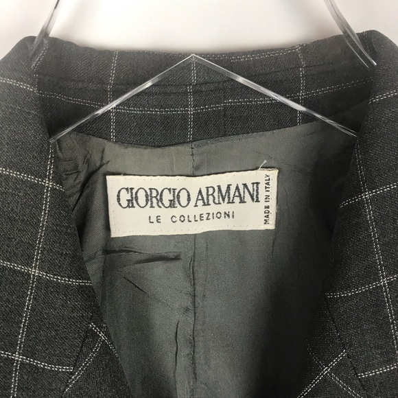 Giorgio Armani Le Collezioni Gray Windowpane Blazer Jacket Vintage - Picture 3 of 8